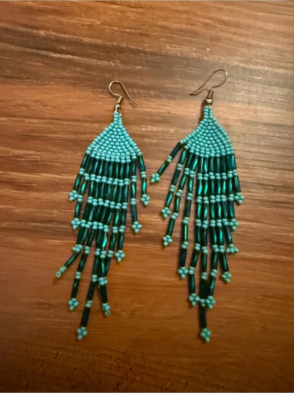 MEXICANA Teal Beaded Fringe Earrings